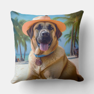 Anatolian Shepherd on Beach, dog lover summer gift Cushion