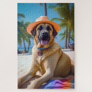 Anatolian Shepherd on Beach, dog lover summer gift Jigsaw Puzzle
