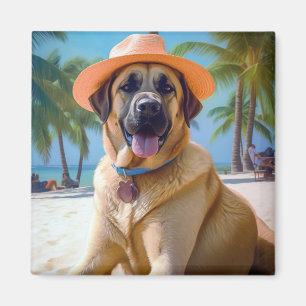 Anatolian Shepherd on Beach, dog lover summer gift Magnet