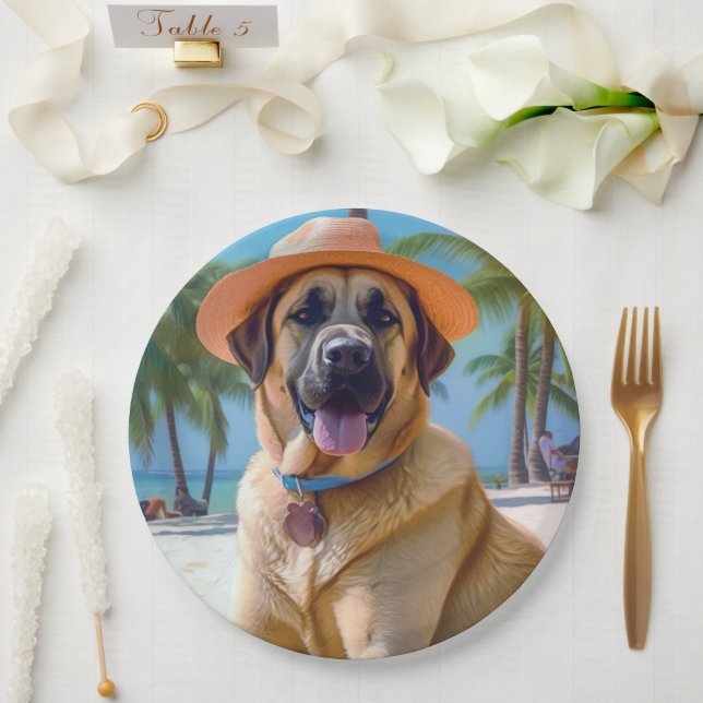 Anatolian Shepherd on Beach, dog lover summer gift Paper Plate (Wedding)