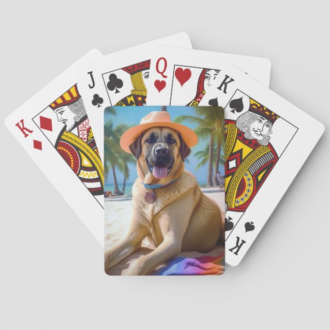 Anatolian Shepherd on Beach, dog lover summer gift Playing Cards (Back)
