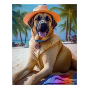 Anatolian Shepherd on Beach, dog lover summer gift Poster