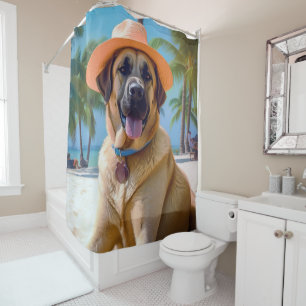 Anatolian Shepherd on Beach, dog lover summer gift Shower Curtain