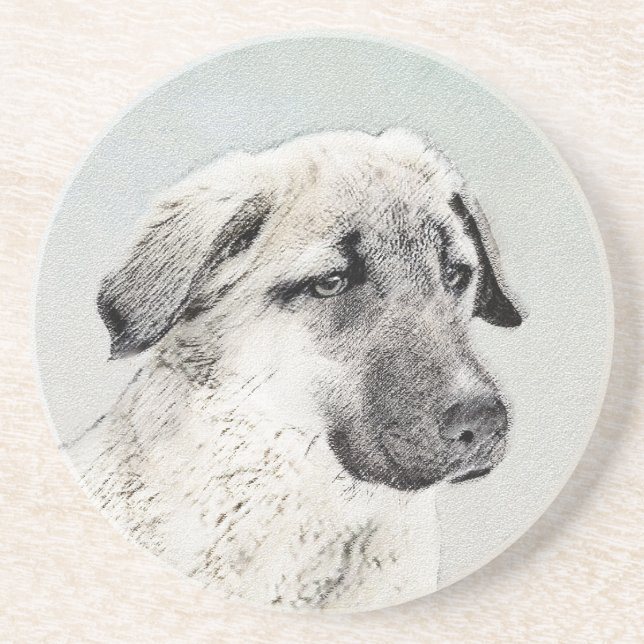 Anatolian Shepherd Painting - Original Dog Art Coaster (Front)