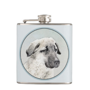 Anatolian Shepherd Painting - Original Dog Art Hip Flask