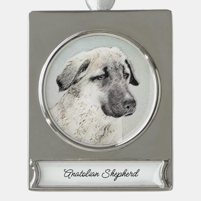 Anatolian Shepherd Painting - Original Dog Art Silver Plated Banner Ornament (Front)