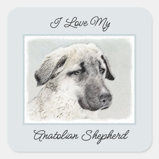 Anatolian Shepherd Painting - Original Dog Art Square Sticker (Front)