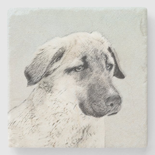 Anatolian Shepherd Painting - Original Dog Art Stone Coaster (Front)