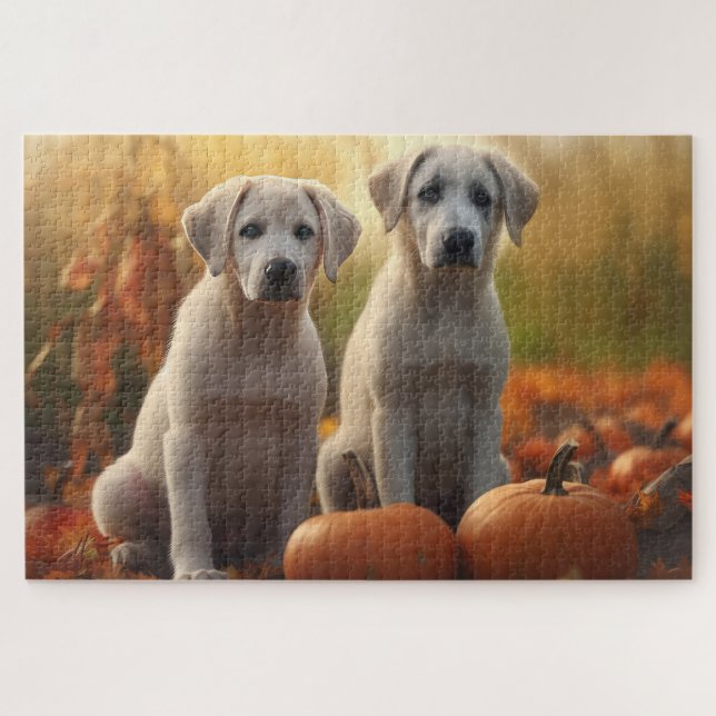 Anatolian Shepherd Puppy Autumn Delight Pumpkin Jigsaw Puzzle (Horizontal)