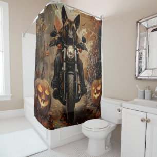 Anatolian Shepherd Riding Motorcycle Halloween  Shower Curtain