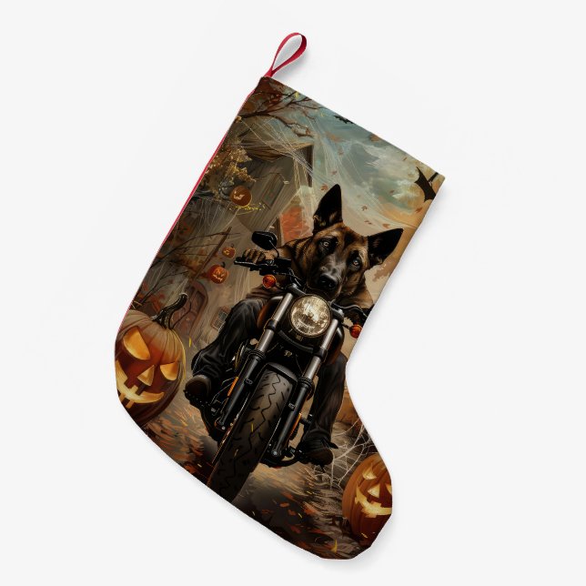 Anatolian Shepherd Riding Motorcycle Halloween  Small Christmas Stocking (Front (Hanging))