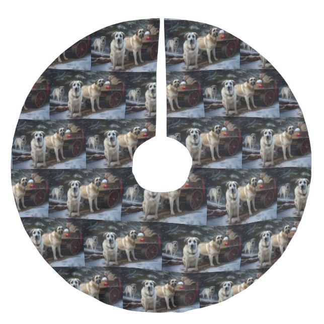 Anatolian Shepherd Snowy Sleigh Christmas Decor Brushed Polyester Tree Skirt (Front)
