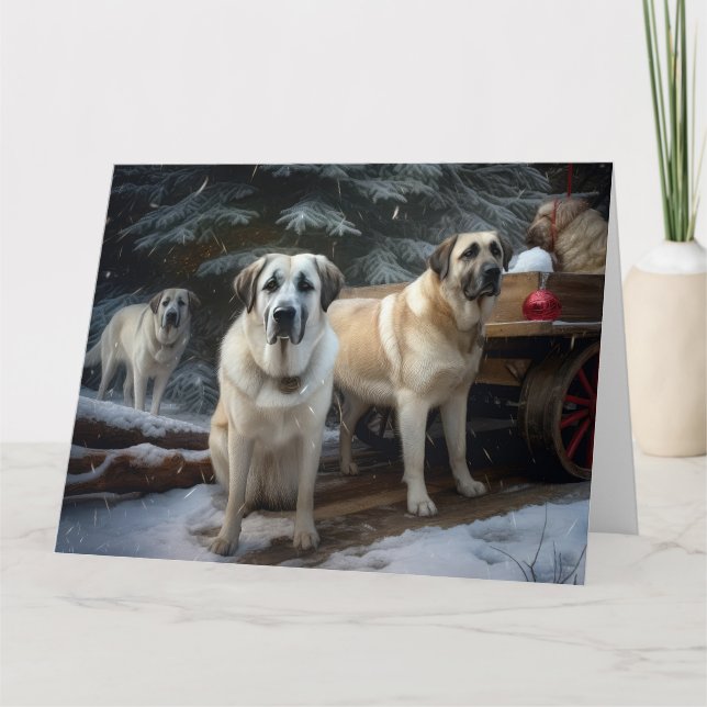 Anatolian Shepherd Snowy Sleigh Christmas Decor Card (Front)