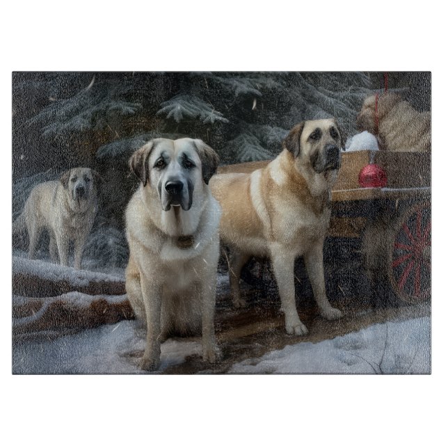 Anatolian Shepherd Snowy Sleigh Christmas Decor Cutting Board (Front)