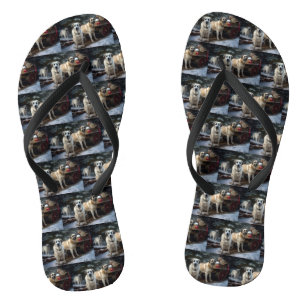 Anatolian Shepherd Snowy Sleigh Christmas Decor Flip Flops