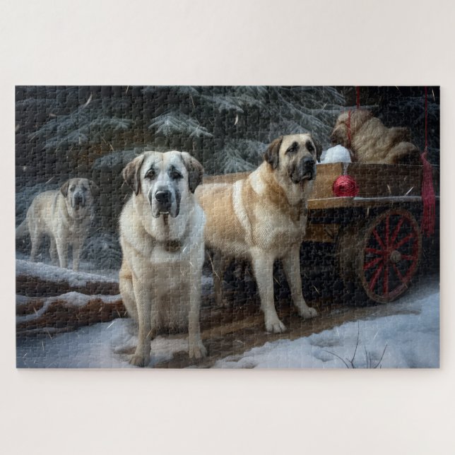 Anatolian Shepherd Snowy Sleigh Christmas Decor Jigsaw Puzzle (Horizontal)