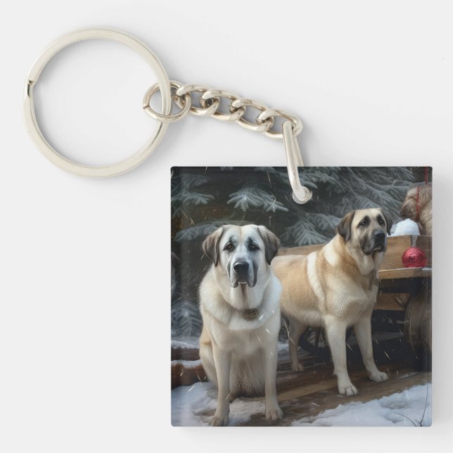 Anatolian Shepherd Snowy Sleigh Christmas Decor Key Ring (Front)