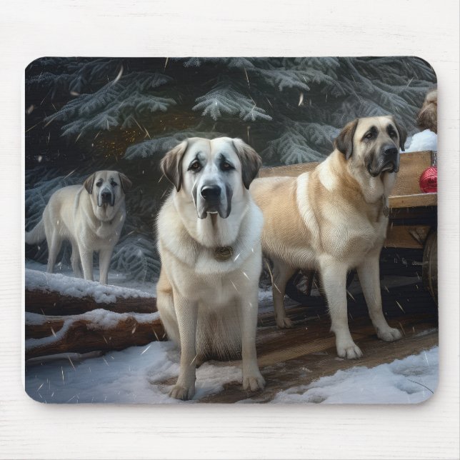 Anatolian Shepherd Snowy Sleigh Christmas Decor Mouse Mat (Front)