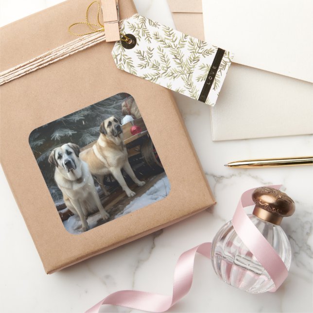 Anatolian Shepherd Snowy Sleigh Christmas Decor Square Sticker (Gifting)