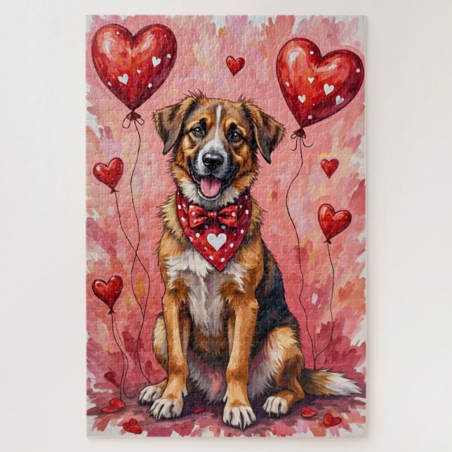 Anatolian Shepherd Valentine Dog Art with Hearts Jigsaw Puzzle (Vertical)