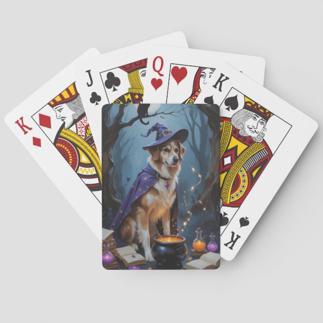 Anatolian Shepherd  Whimsical Halloween Painting Playing Cards (Back)