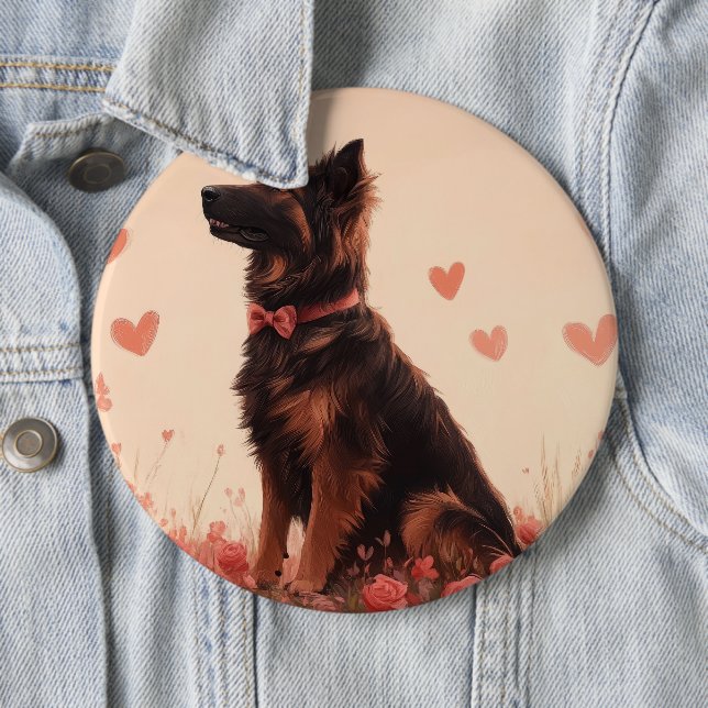 Anatolian Shepherd with Roses - Valentine's Day 6 Cm Round Badge (In Situ)