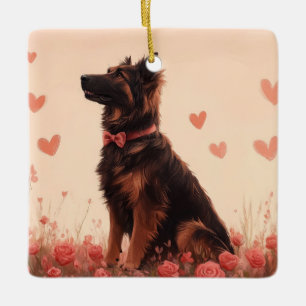 Anatolian Shepherd with Roses - Valentine's Day Ceramic Ornament