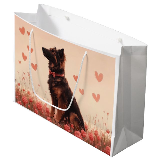 Anatolian Shepherd with Roses - Valentine's Day Large Gift Bag (Front Angled)