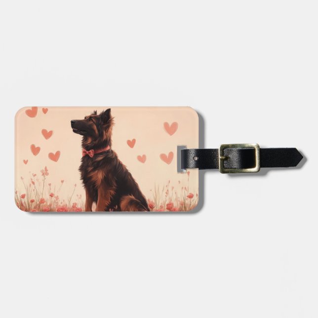 Anatolian Shepherd with Roses - Valentine's Day Luggage Tag (Front Horizontal)