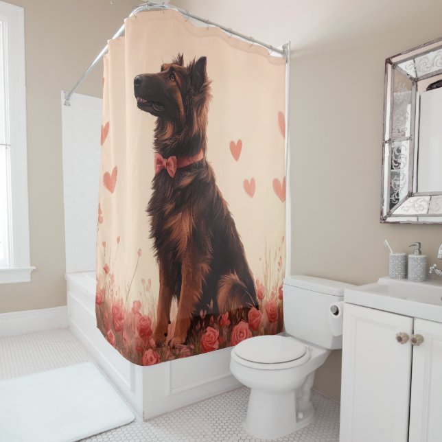 Anatolian Shepherd with Roses - Valentine's Day Shower Curtain (In Situ)