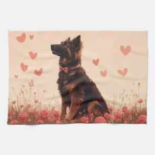 Anatolian Shepherd with Roses - Valentine's Day Tea Towel