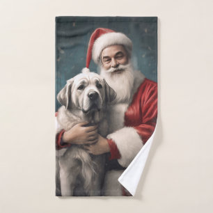 Anatolian Shepherd with Santa Claus Christmas Bath Towel Set