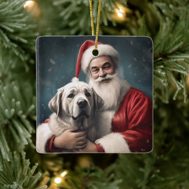 Anatolian Shepherd with Santa Claus Christmas Ceramic Ornament (Tree)