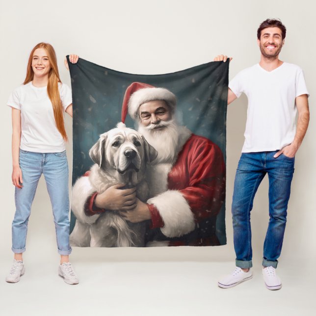 Anatolian Shepherd with Santa Claus Christmas Fleece Blanket (In Situ)