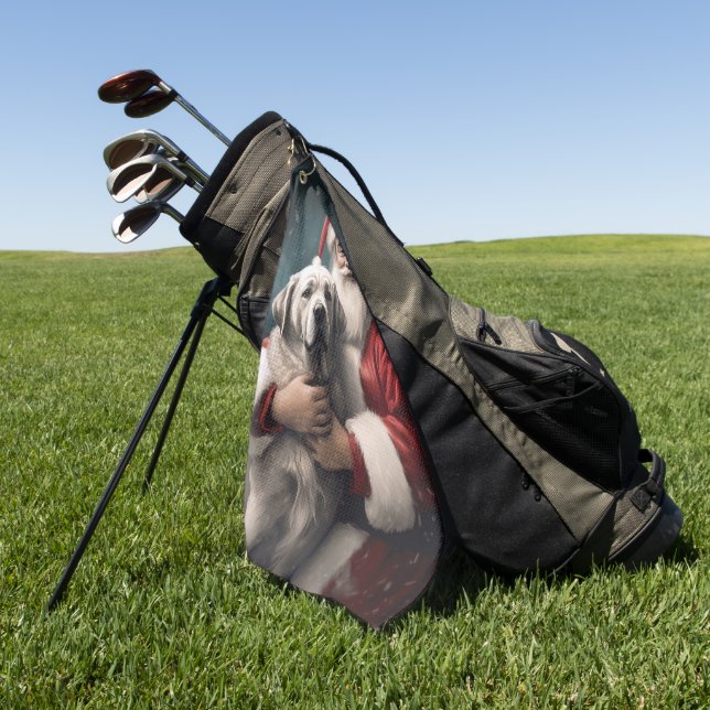 Anatolian Shepherd with Santa Claus Christmas Golf Towel (Green)