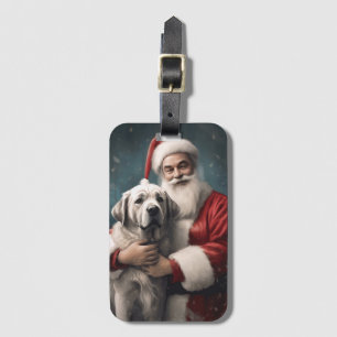 Anatolian Shepherd with Santa Claus Christmas Luggage Tag