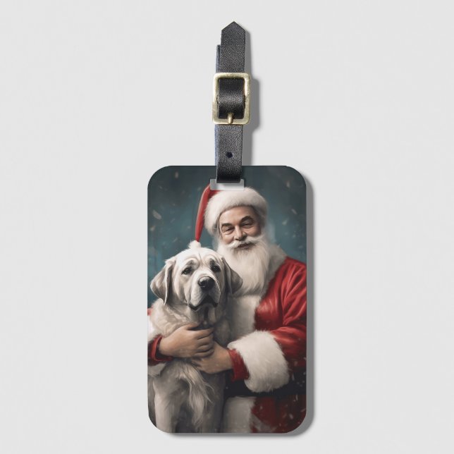 Anatolian Shepherd with Santa Claus Christmas Luggage Tag (Front Vertical)