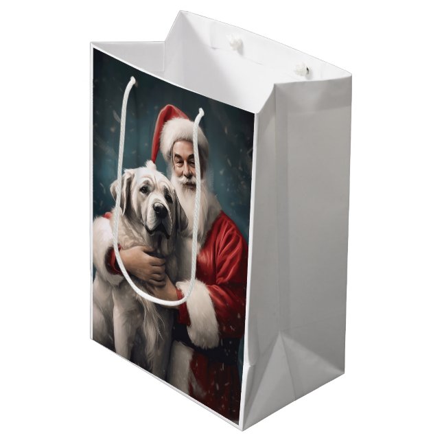 Anatolian Shepherd with Santa Claus Christmas Medium Gift Bag (Front Angled)