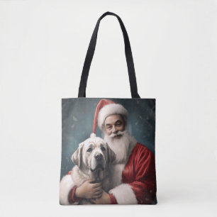 Anatolian Shepherd with Santa Claus Christmas Tote Bag