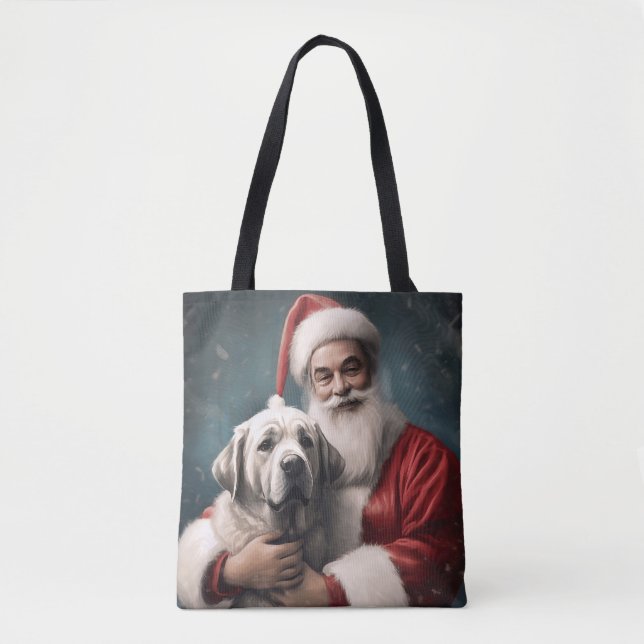 Anatolian Shepherd with Santa Claus Christmas Tote Bag (Front)