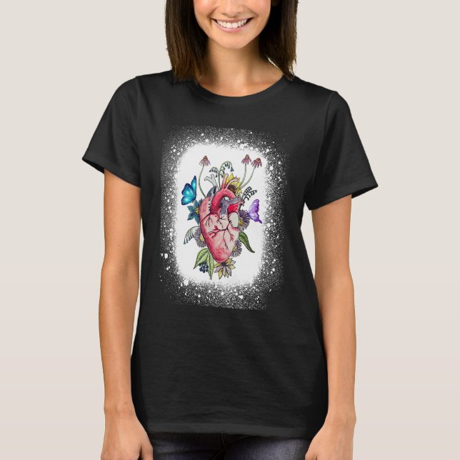 Anatomical Heart and Flowers Bleached Women Men T-Shirt (Front)