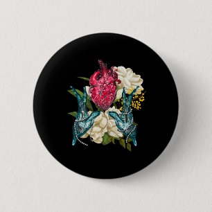Anatomical Heart And Flowers Doctor Valentine  6 Cm Round Badge