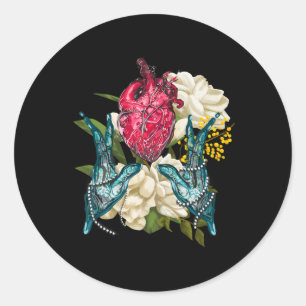 Anatomical Heart And Flowers Doctor Valentine Classic Round Sticker