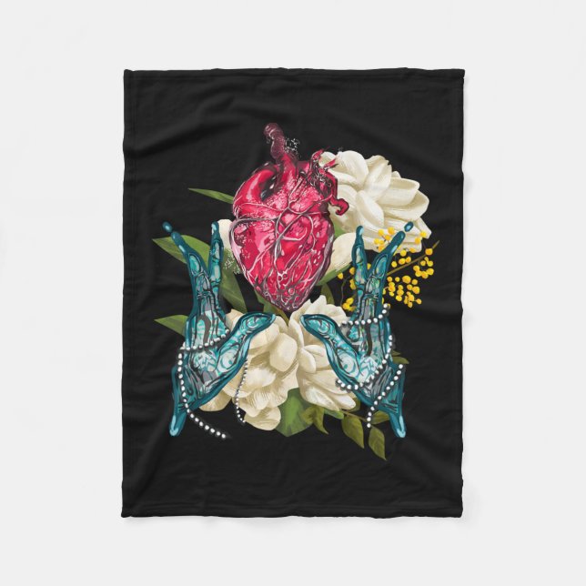 Anatomical Heart And Flowers Doctor Valentine  Fleece Blanket (Front)
