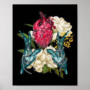 Anatomical Heart And Flowers Doctor Valentine Poster