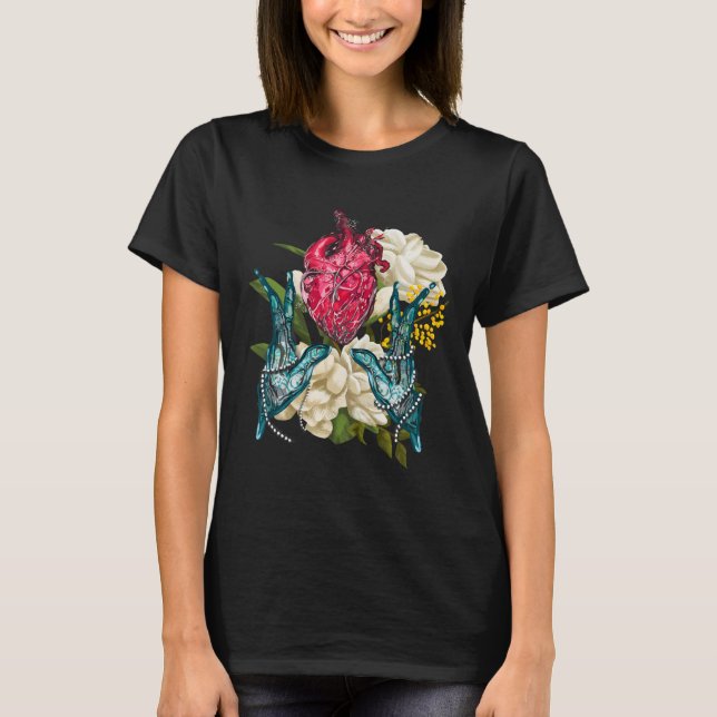 Anatomical Heart And Flowers Doctor Valentine  T-Shirt (Front)