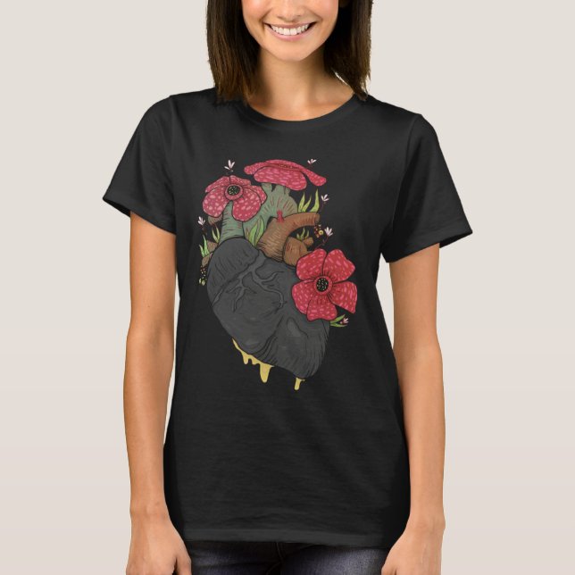 Anatomical Heart And Flowers  Men Women Cardiologi T-Shirt (Front)