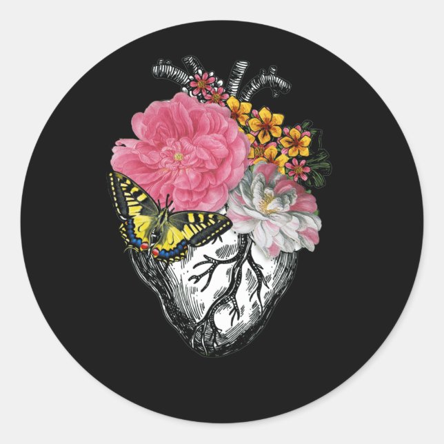 Anatomical Heart And Flowers Show Your Love Classic Round Sticker (Front)
