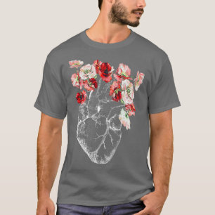 Anatomical Heart and Flowers T-Shirt