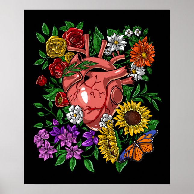 Anatomical Heart Floral Gardening Poster (Front)